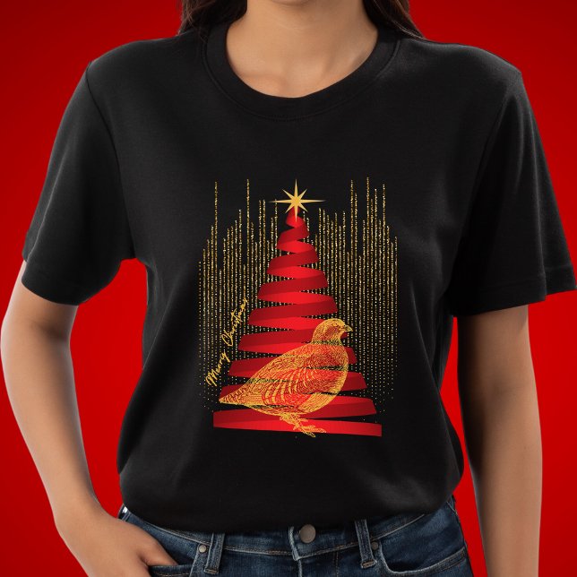 Camiseta Árvore de Natal Vermelho e Dourado Chic Elegante (Criador carregado)