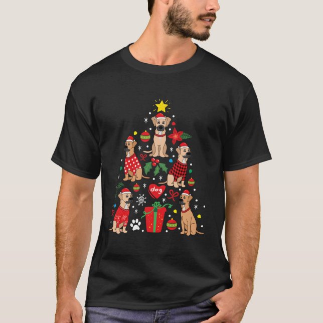 Camiseta Árvore de Ornamento de Boca Negra Cachorro Mãe Pai (Frente)