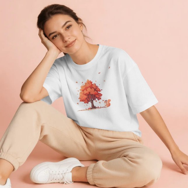 Camiseta Árvore de Outono e Esquilo  (Autumn Tree and Squirrel T-shirt)