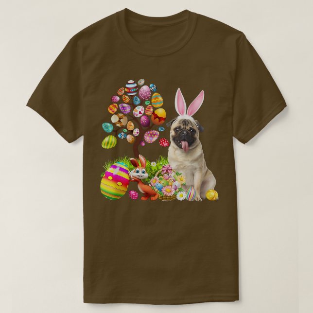 Camiseta Árvore de Ovos de Felz pascoa de Cachorro Bunny Fa (Frente do Design)