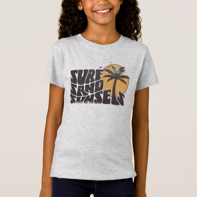 Camiseta Árvore de Palm da Beach surf Sand Pôr do sol (Frente)