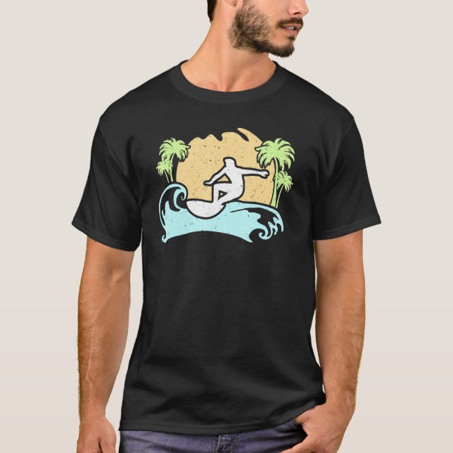 Camiseta Árvore de Palm Sunset Surfer Surfer (Frente)