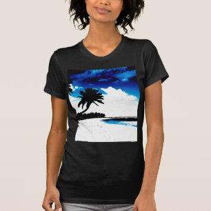 Camiseta Árvore de palma branca azul preta Silhoule