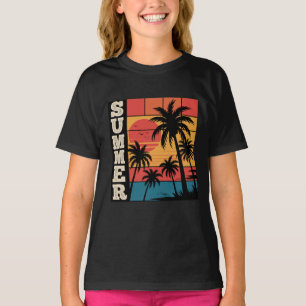 Camiseta Árvore de Palma da Praia Sunset Summer Moderna
