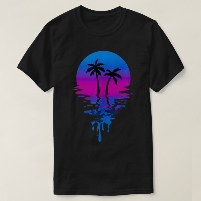 Camiseta Árvore de Palma da Retro Sunset (Frente do Design)