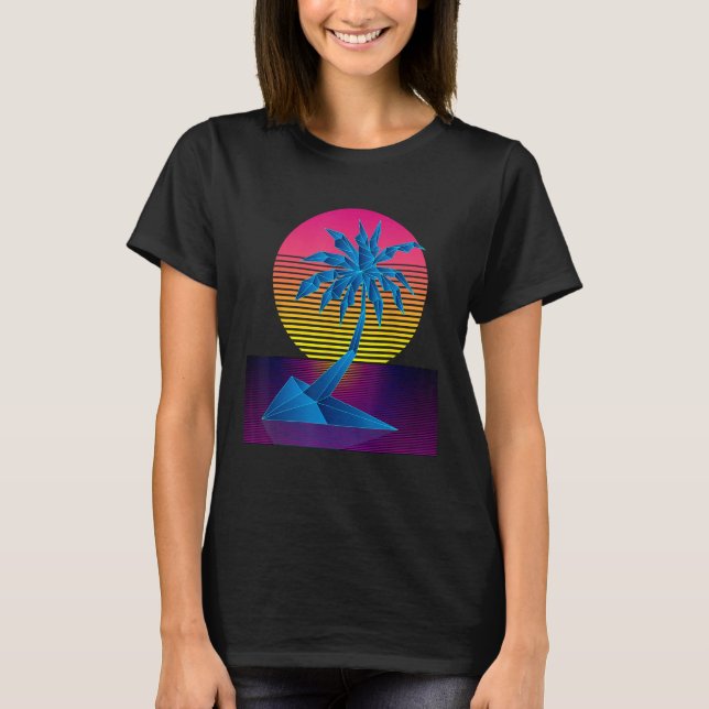 Camiseta Árvore de Palma de Arte Digital Vaporwave & Sunset (Frente)