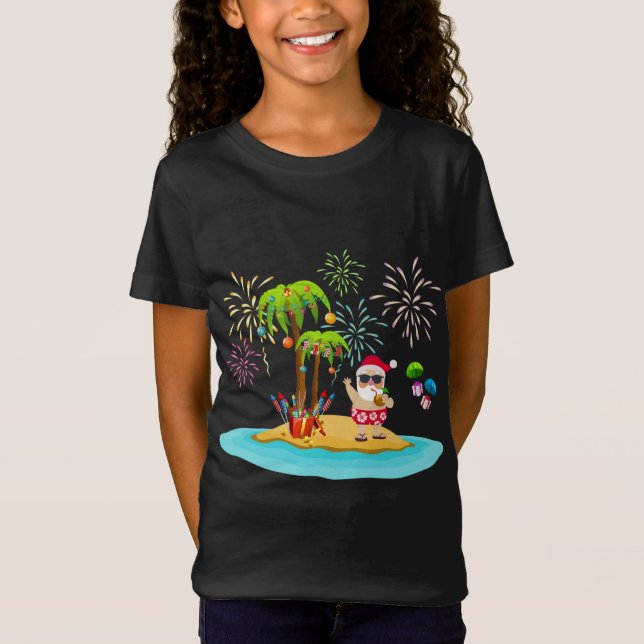 Camiseta Árvore de Palma de Natal decorada Xmas Coconu trop (Frente)