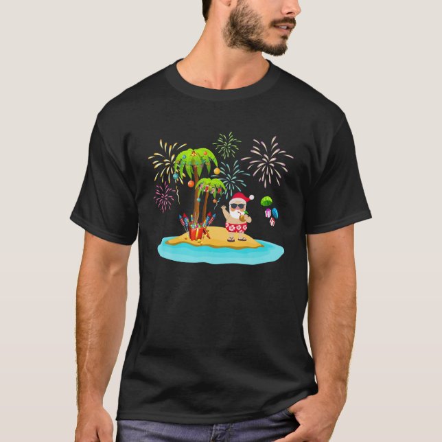 Camiseta Árvore de Palma de Natal decorada Xmas Coconu trop (Frente)