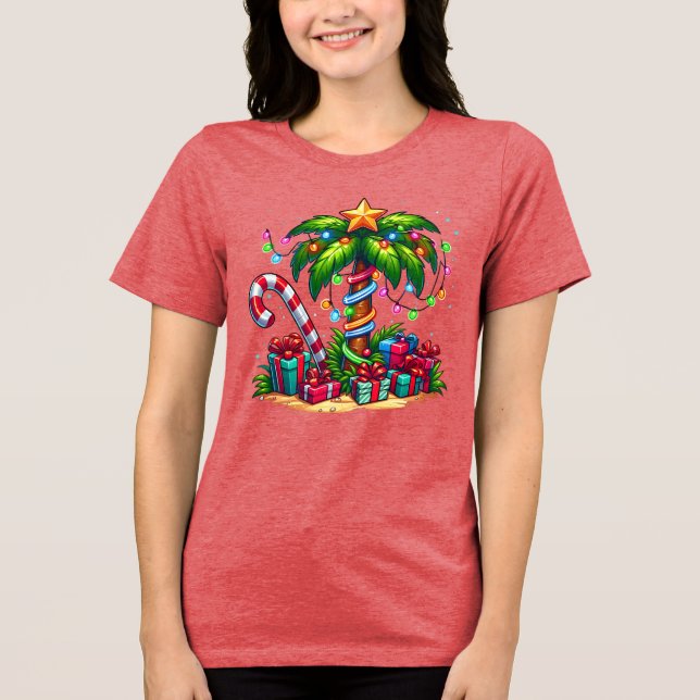 Camiseta Árvore de Palma de Natal tropical (Frente)