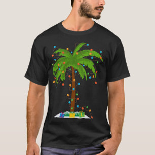 Camiseta Árvore de Palma de Praia de Natal com Luzes de Nat