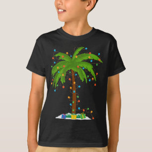 Camiseta Árvore de Palma de Praia de Natal com Luzes de Nat