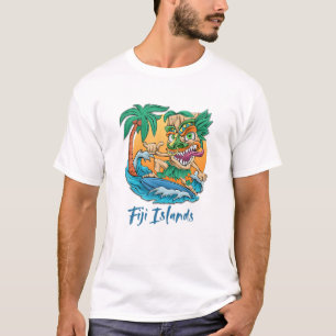 Camiseta Árvore de Palma de Surfe na Praia das Ilhas Fiji