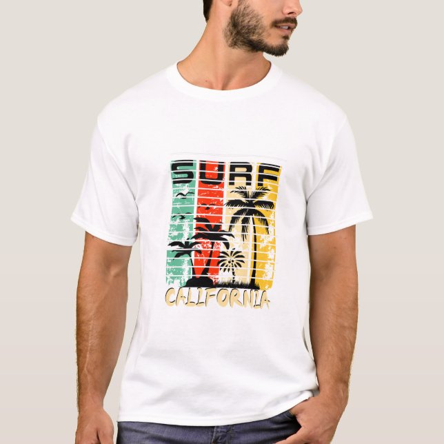 Camiseta Árvore de Palmas Retro da Califórnia surf (Frente)
