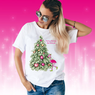 Camiseta Árvore de Pastel Flamingo, cor-de-rosa, de Natal d