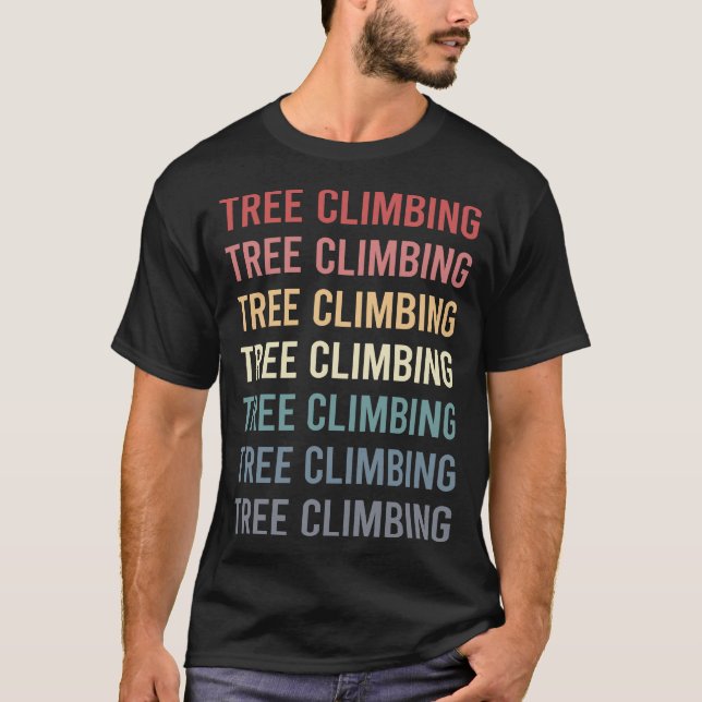 Camiseta Árvore de Texto Retro Escalada de Árvores Escalado (Frente)