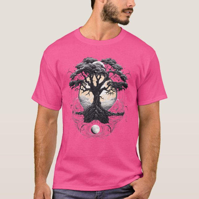 Camiseta Árvore de Triângulo Geométrico Vida Yin Yang Fase  (Frente)