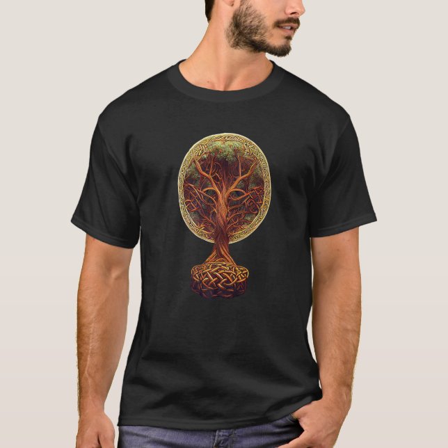 Camiseta Árvore De Vida Yggdrasil Celtic Knotwork Norse Sym (Frente)