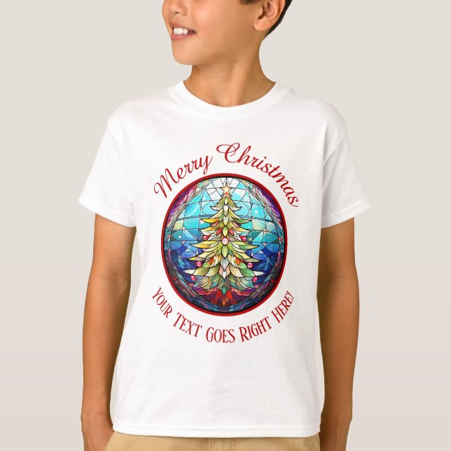 Camiseta Árvore de Vidro Manchado de Natal Feliz (Frente)