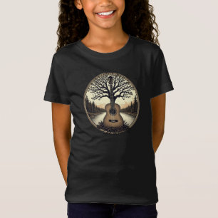 Camiseta Árvore de Violão Acústica pelo lago Harmonia na Na