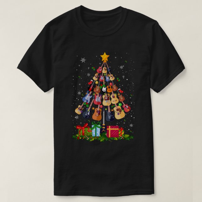 Camiseta Árvore de Violão de Natal - Presentes de Violão -  (Frente do Design)