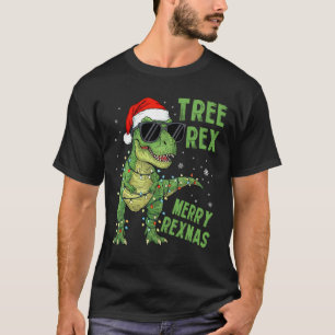 Camiseta Árvore Divertida Rex Natal Dinossauro Chapéu de Pa