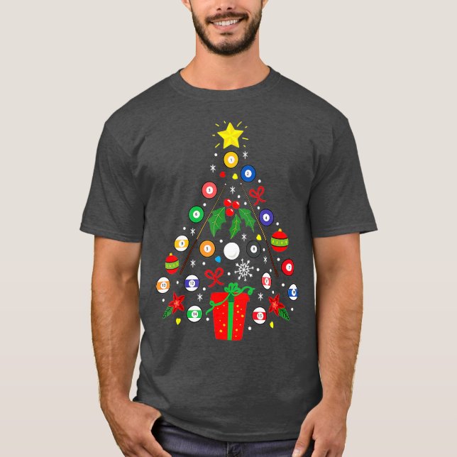 Camiseta Árvore do Enfeites de natal do Billiards (Frente)
