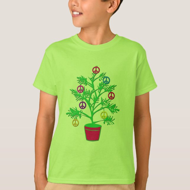 Camiseta Árvore do feriado da árvore da paz com símbolos de (Frente)