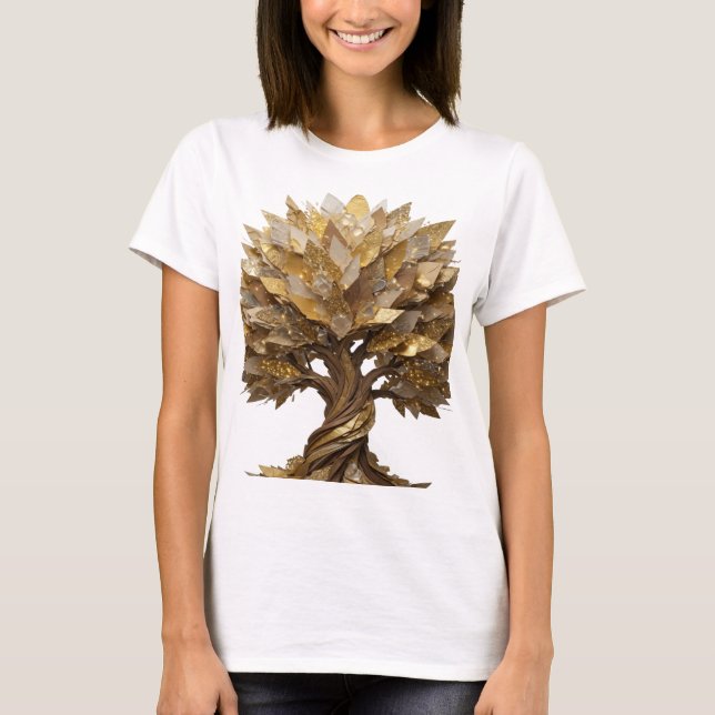 Camiseta Árvore Dourada da Vida Prateada Divertida (Frente)