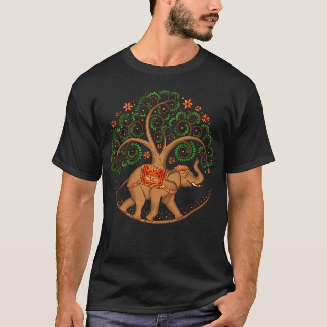 Camiseta Árvore elefante da vida em Mandala (Frente)