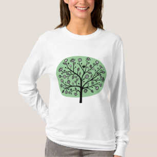 Camiseta Árvore estilizado da flor - verde desvanecido