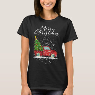 Camiseta Árvore Feliz de Natal no Carro Xmas Red Truck Vint