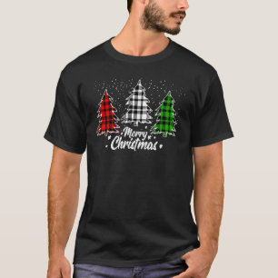 Camiseta Árvore Feliz de Natal Xmas Buffalo Xadrez Vermelho
