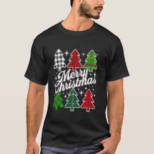 Camiseta Árvore Feliz de Natal Xmas Buffalo Xadrez Vermelho