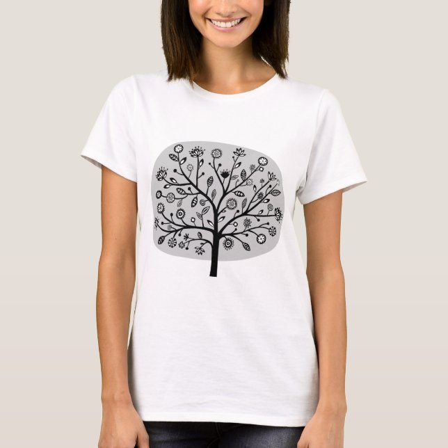Camiseta Árvore Flor Estilizada - Cinzas Leves (Frente)