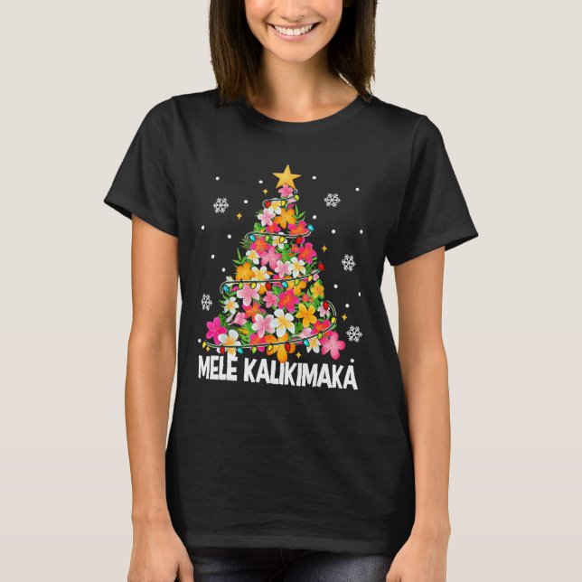 Camiseta Árvore Floral de Natal Havaiana Mele Kalikimaka Tr (Frente)