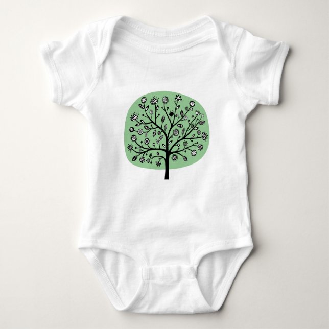 Camiseta Árvore Floral Estilizada - Verde Desbotado (Frente)