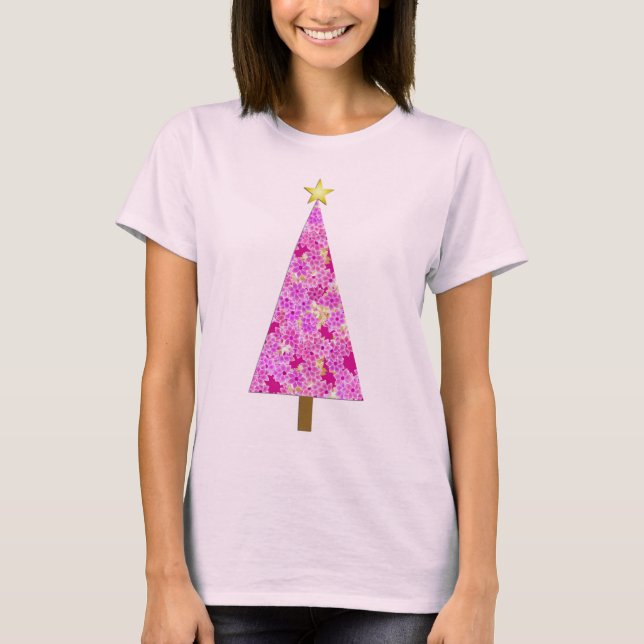 Camiseta Árvore floral moderna de Natal magenta (Frente)