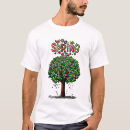 Camiseta Árvore Gráfica de Flor de Primavera Artística