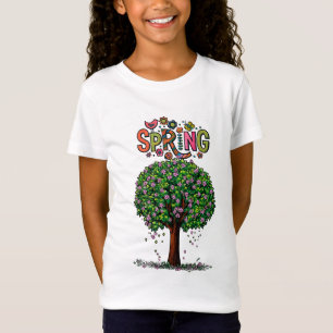 Camiseta Árvore Gráfica de Flor de Primavera Artística
