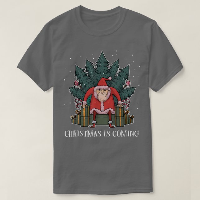 Camiseta Árvore Grumpy Papai Noel Presente Trono Engraçado  (Frente do Design)