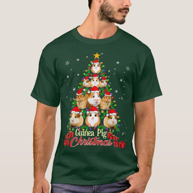 Camiseta Árvore Guiné Porco Natal Teto Guiné Porco Pijamas (Frente)