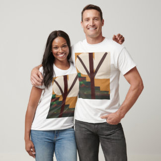 Camiseta Árvore Marrom Abstrata com Formas Geométricas
