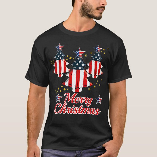 Camiseta Árvore Natal American Flag Natal (Frente)