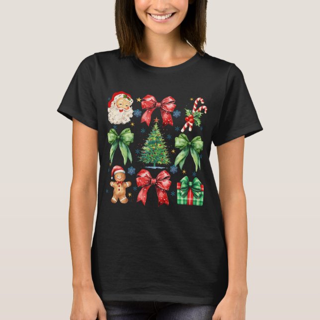 Camiseta Árvore Natal Coquette Arco Santa Claus Candy (Frente)