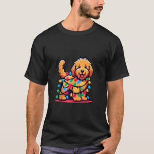 Camiseta Árvore Natal de Goldendoodle Luzes Ouro Doo