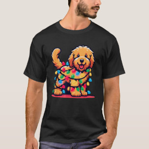 Camiseta Árvore Natal de Goldendoodle Luzes Ouro Doo