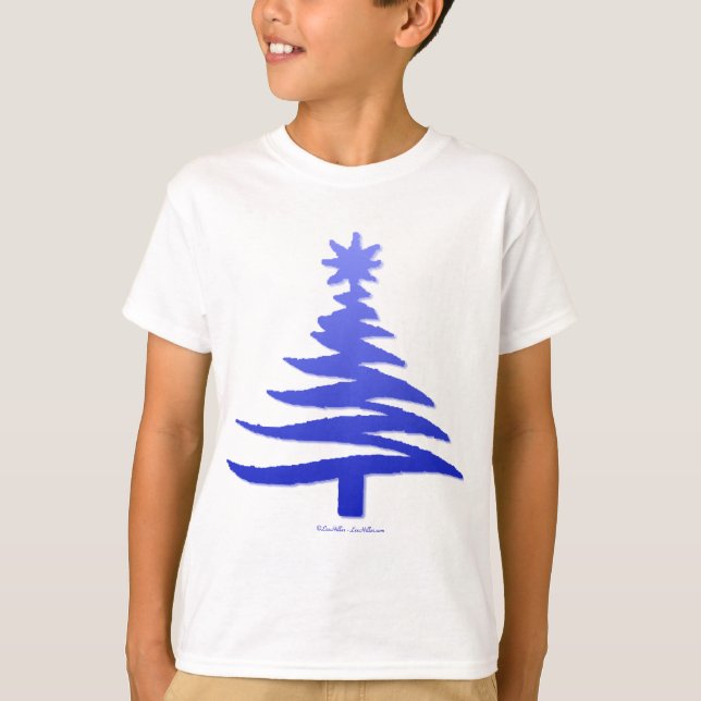 Camiseta Árvore Natal Estêncil Cobalto Azul (Frente)