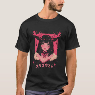Camiseta Árvore Natal Pastel Anime Girl Waifu doce Holid