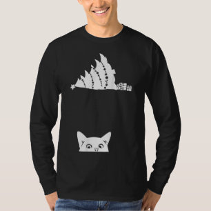 Camiseta Árvore Natal Vermelha Dando Xmas Em Torno De Gato
