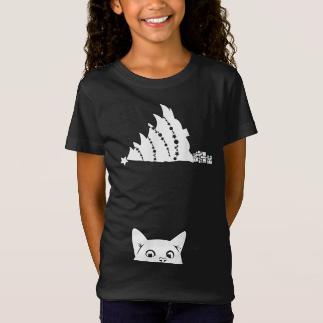 Camiseta Árvore Natal Vermelha Dando Xmas Em Torno De Gato  (Frente)